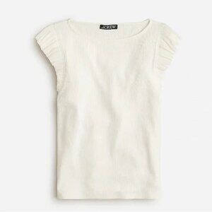 J Crew Vintage rib ruffle sleeve boatneck tank top ivory white